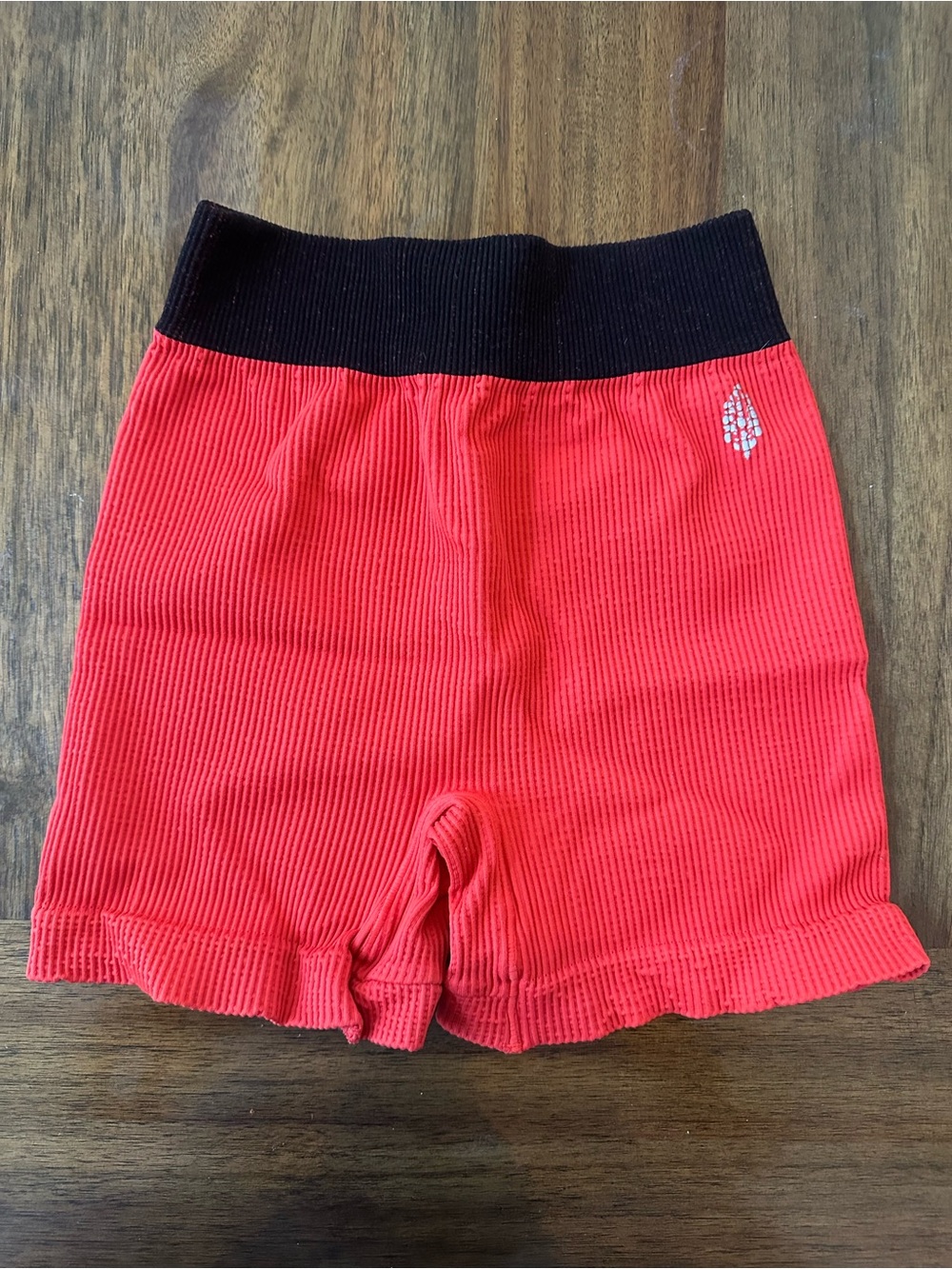 Free People Red Ribbed Athletic Shorts with Black Waistband